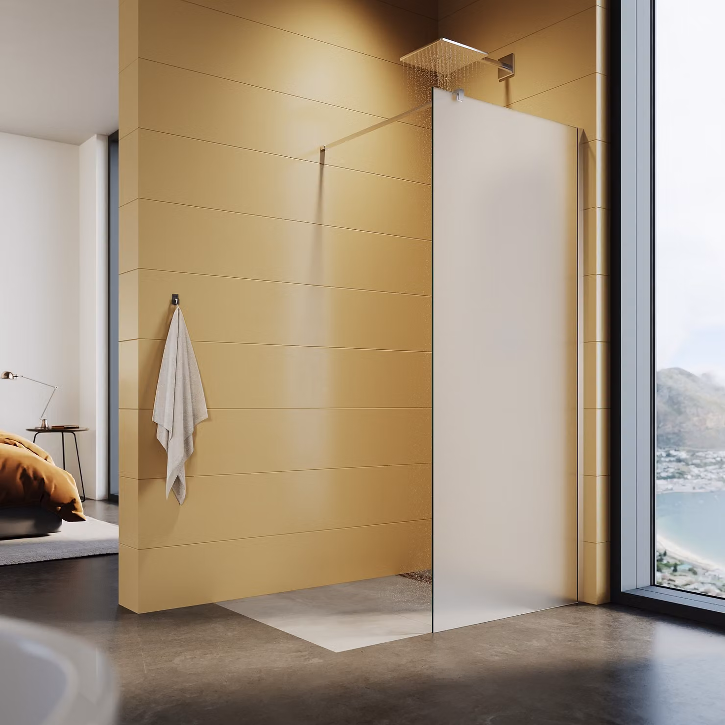 Schermo doccia walk in shower 90x200cm in vetro smerigliato Schermo doccia in vetro di sicurezza NANO 8mm, con barra di supporto, completamente satinato