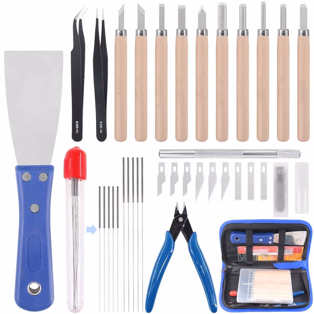 Kit di strumenti per la pulizia e la rimozione degli ugelli delle stampanti 3D, composto da 34 pezzi, inclusi aghi per la pulizia e strumenti per la lavorazione del legno
