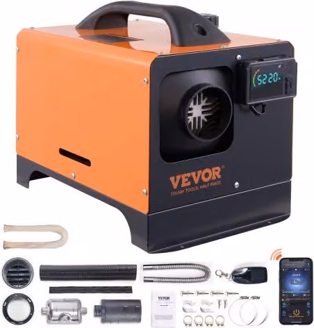 Riscaldatore d'Aria Diesel VEVOR All-in-One 12V 8KW con Controllo Bluetooth per Auto, Camper e Camion, Colore Arancione