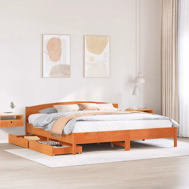 Letto senza Materasso Marrone Cera 180x200 cm in Legno di Pino 3301820