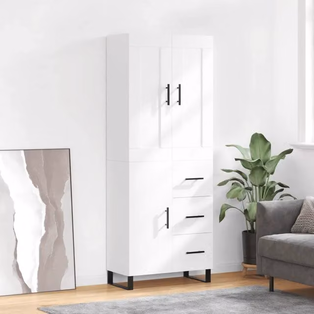 Credenza moderna bianca da parete vidaXL in legno e metallo L: 69,5 cm, P: 34 cm, H: 180 cm