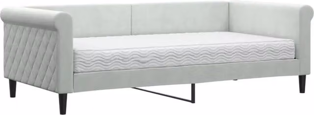 Divano letto singolo in velluto grigio con materasso in schiuma, design moderno per soggiorno e camera da letto, L/P/H: 190 x 90 cm