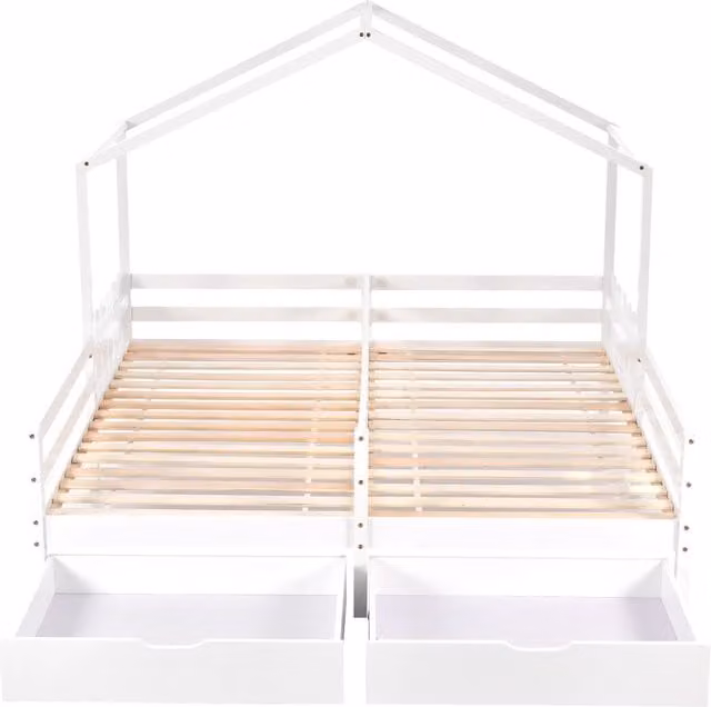 Letto casetta doppio Chicfurn per bambini in legno e MDF bianco con 2 cassetti e sponda di sicurezza L/P/H: 200 x 90 x 158 cm