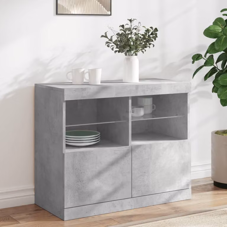 Credenza moderna vidaXL con luci LED in grigio cemento L: 81 cm, P: 37 cm, H: 67 cm