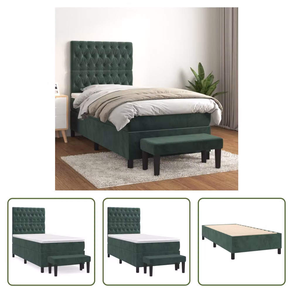 The Living Store Letto a molle con materasso verde scuro 80x200 cm in velluto