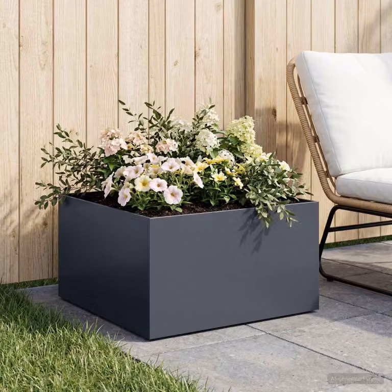 Vaso da giardino vidaXL in metallo colore antracite L: 60 cm, P: 60 cm, H: 30 cm