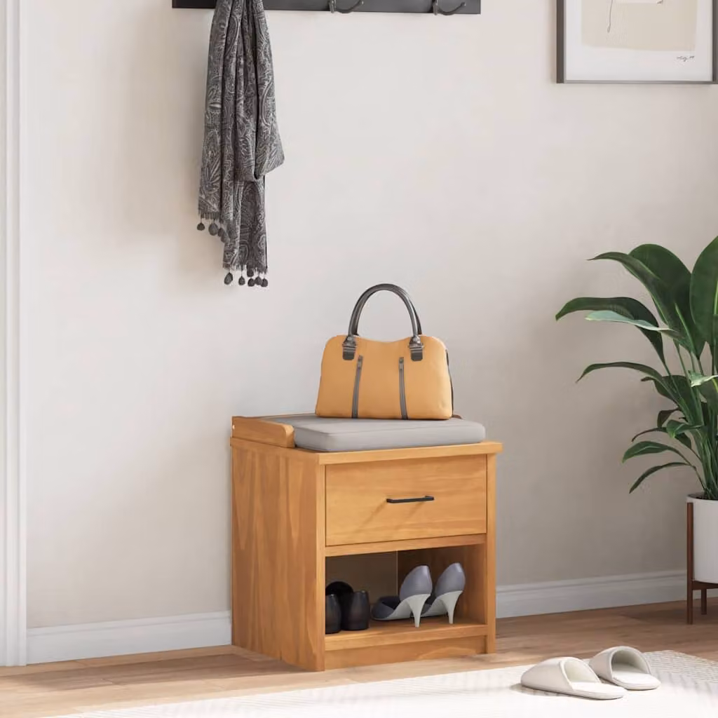 Panca da corridoio e porta scarpe vidaXL SANDNES in legno di pino e acacia, colore marrone, L 45 cm x P 40 cm x H 50 cm