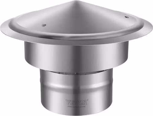 Tappo per camino rotondo VEVOR in acciaio inox color argento, coperchio antipioggia per canne fumarie da tetto, L: 30 cm, P: 30 cm, H: 22 cm