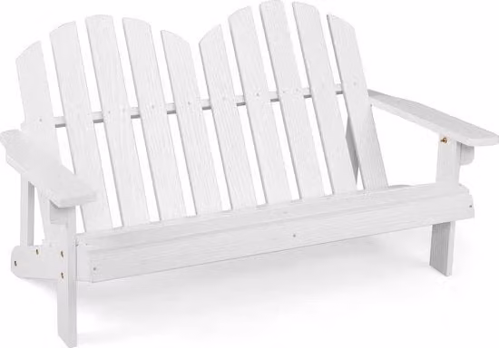 Sedia adirondack per bambini, 2 posti, sedia esterna in legno con schienale alto, resistente all'usura, per balcone, giardino e cortile, bianca