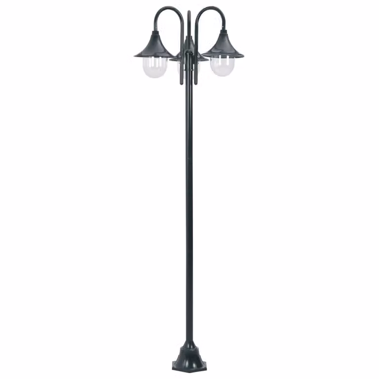 Lampione da Giardino E27 220 cm Alluminio 3 Lampade Verde Scuro