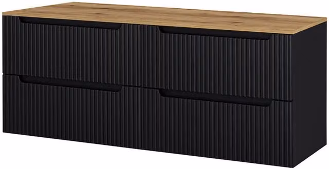 Mobile Sottolavabo Doppio da Parete NEWPORT con 4 Cassetti 160 x 60 x 40 cm - Nero / Effetto Rovere [en.casa]