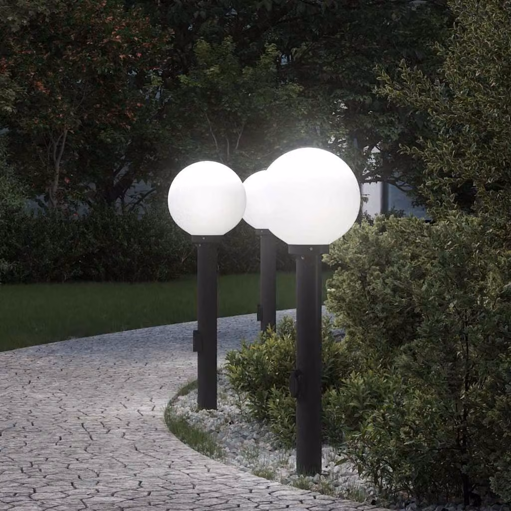 Set di 3 lampioni a palo vidaXL con presa elettrica, colore nero, altezza: 80 cm, protezione IP44