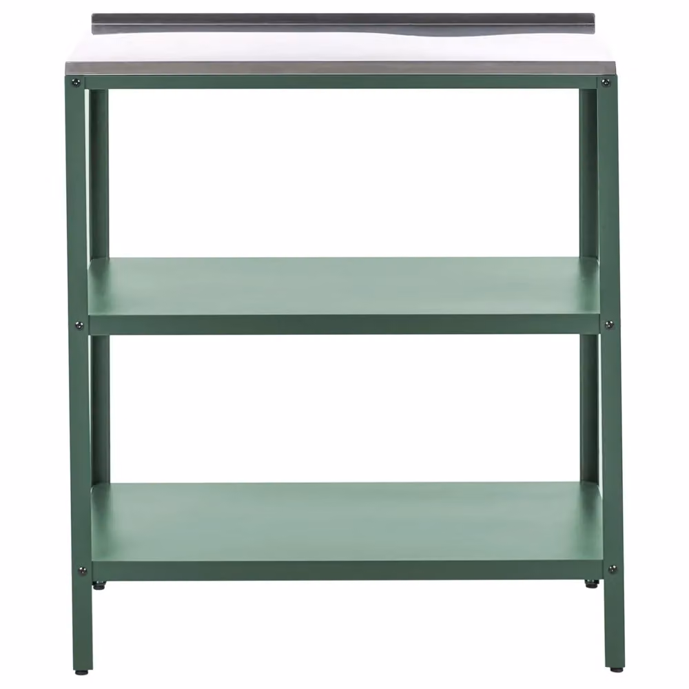 Isola da esterno BELIANI in metallo verde opaco con 2 ripiani e top per cucina da giardino L: 80 cm, P: 50 cm, H: 90 cm – 2