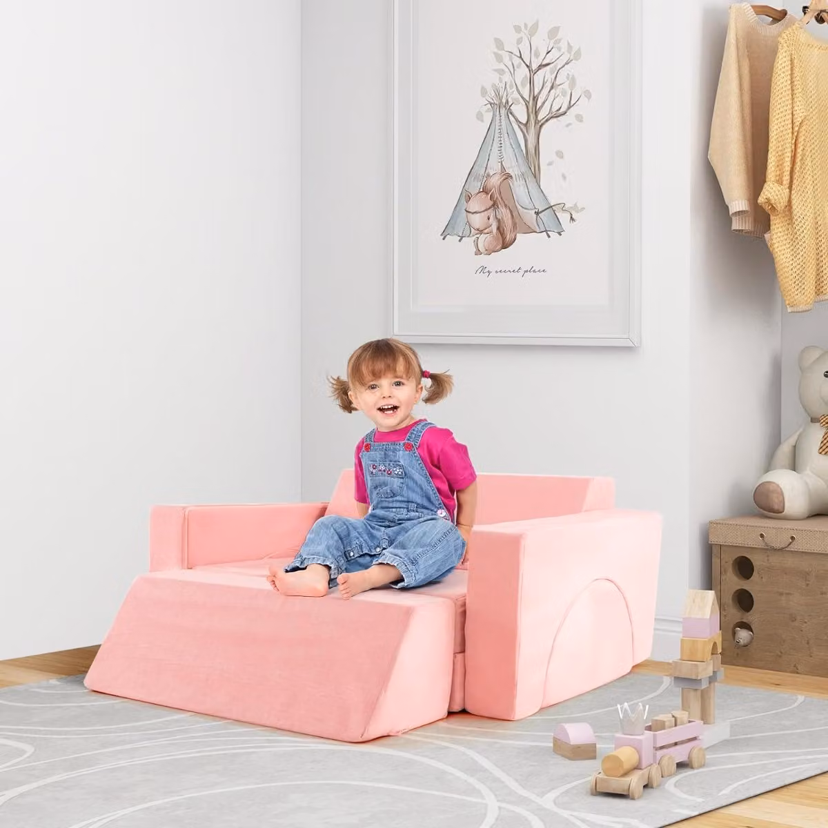 Divano modulare creativo per bambini Costway, set da 8 pezzi con copertura staccabile, Rosa
