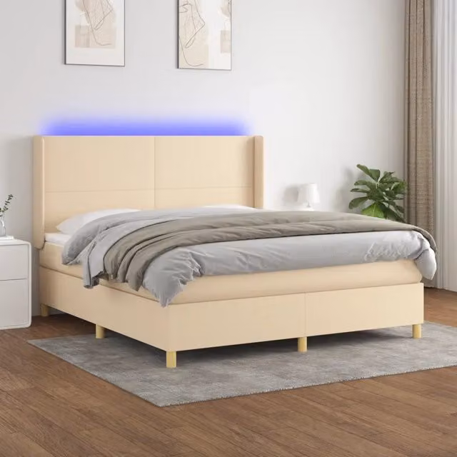 Letto Ibrido con Materasso a Molle Insacchettate e Illuminazione LED vidaXL, Colore Beige e Bianco, L/P: 160 x 200 cm – 1