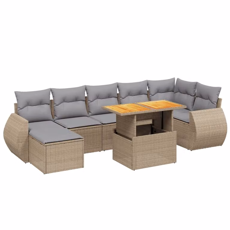 Set Divano da Giardino 8 pz con Cuscini Beige in Polyrattan