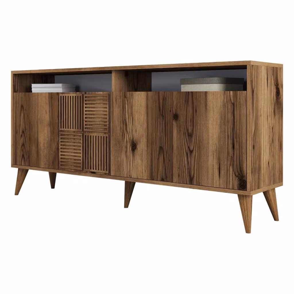 Madia Thuile DMORA Credenza con 2 Ripiani in Legno Marrone Noce L: 160 cm, P: 35 cm, H: 78 cm – 2