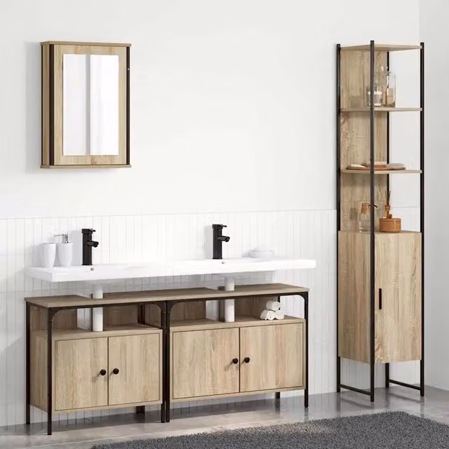 Set di mobili per il bagno 4 pz Rovere Sonoma 3399396