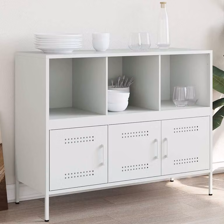 Credenza in stile industriale vidaXL in metallo bianco con ante a battente L: 100,5 cm, P: 39 cm, H: 79 cm