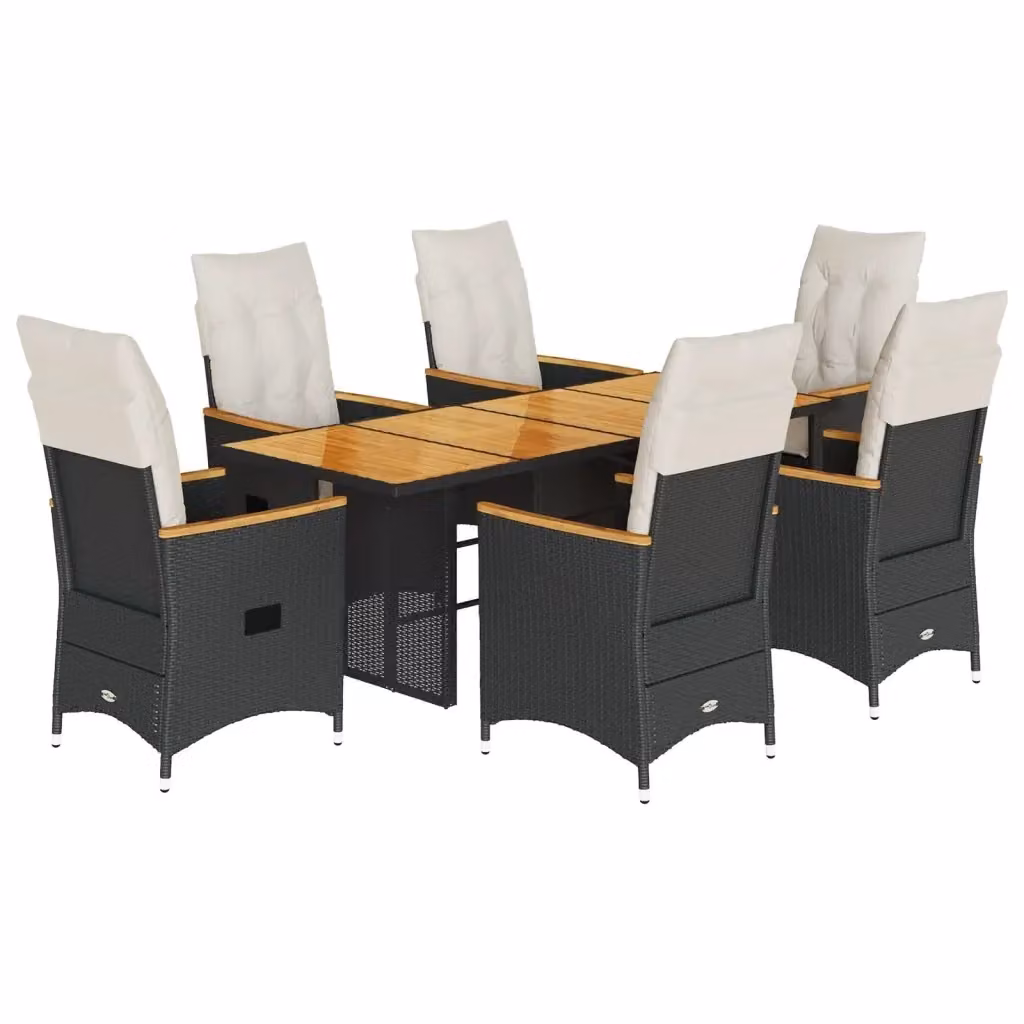 Set da Pranzo da Giardino vidaXL in Legno di Acacia e Polyrattan con 7 Pezzi e Cuscini – 2