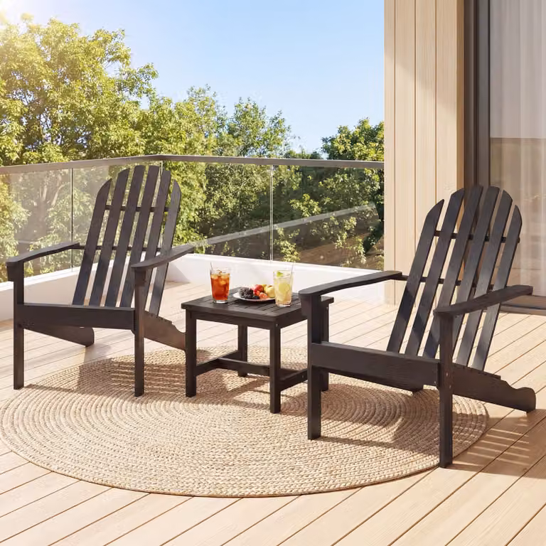 Set di 2 sedie Adirondack da patio Costway in legno di acacia con seduta inclinata e schienale alto, poltrone ergonomiche a doghe colore Nero