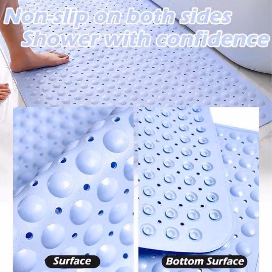 Tappetino antiscivolo da doccia 40 x 80 cm con tasselli - Ampio tappetino quadrato per saune, bagni e superfici lisce (blu)