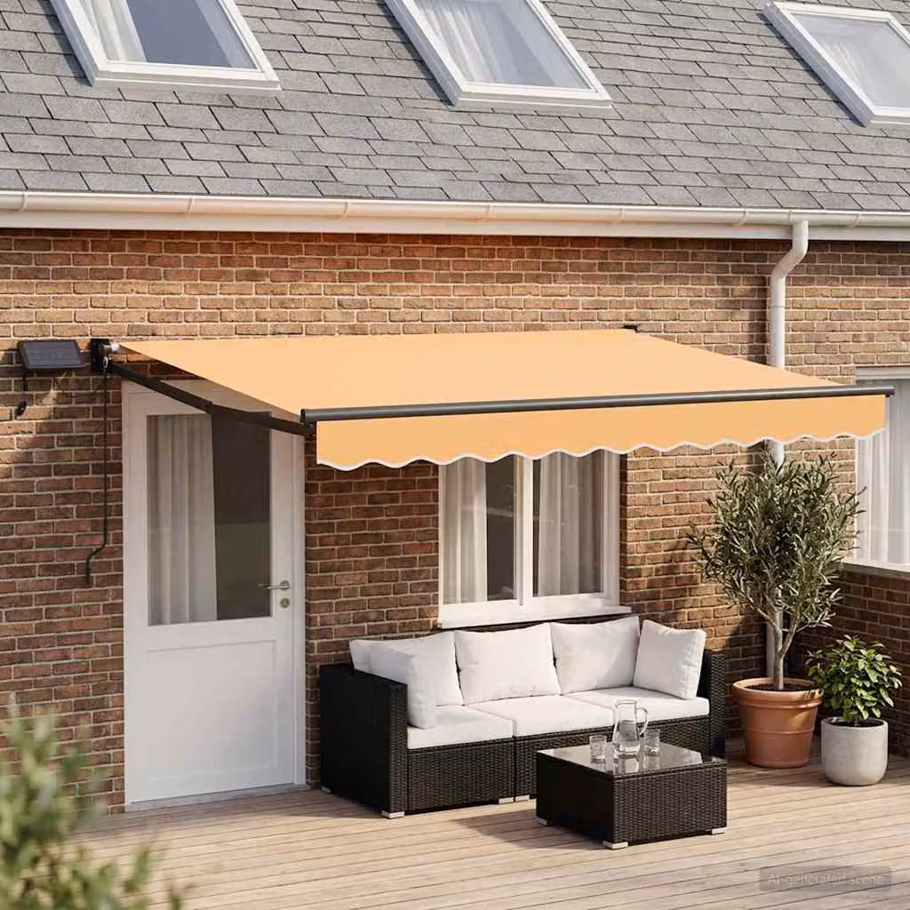 Tenda retrattile manuale con LED vidaXL in colore sabbia con struttura in acciaio e poliestere