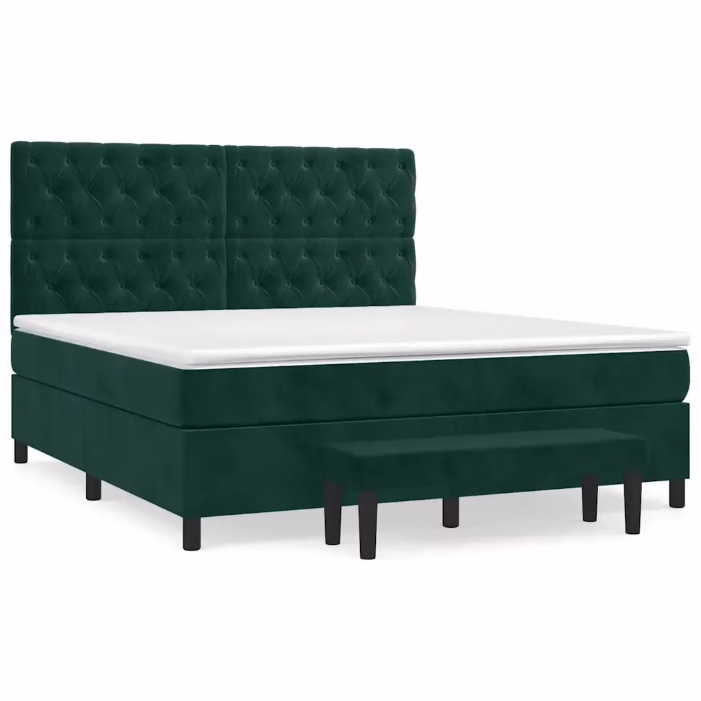 vidaXL Giroletto a Molle Ibrido con Materasso in Velluto Verde Scuro e Bianco L/P/H: 200 x 160 x 128 cm – 2