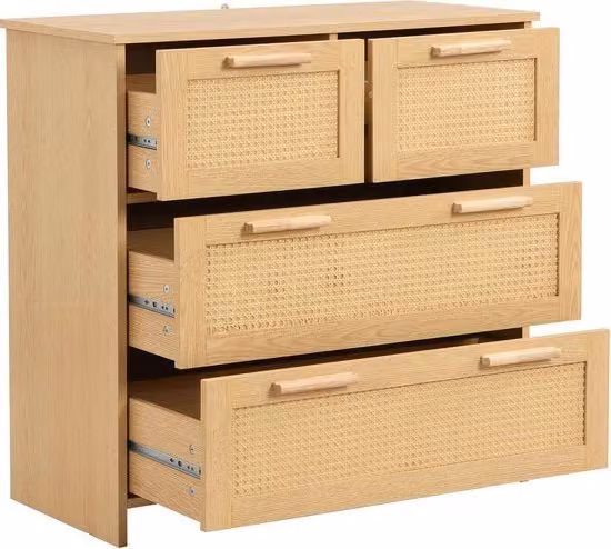 Cassettiere in Legno Massello - 4 Comparti - Laccatura Elevata - Maniglia Spessa