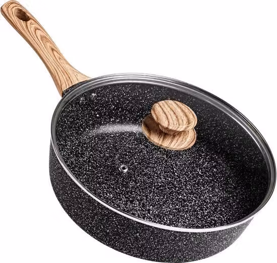 Piatto da cottura profondo a 24 cm con coperchio e maniglia di ceramica morbida per piastra elettrica in induzione