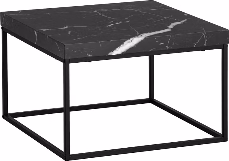 WOHNLING Tavolino da caffè 60x60x38 cm Nero Tavolino da divano in marmo Design moderno Tavolino da salotto quadrato Tavolino da caffè piccolo Gambe di metallo