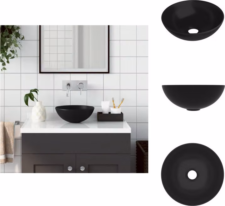 vidaXL Lavabo in Vetroceramica nero opaco rotondo - Lavabo da bagno