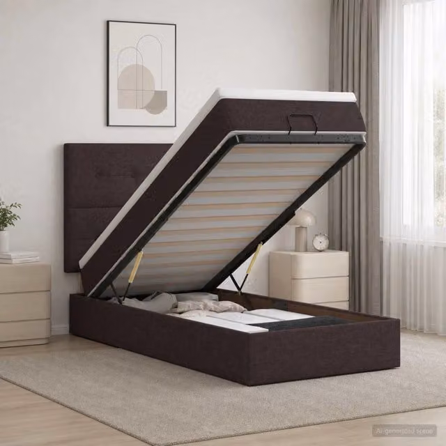 Letto ottomano con materasso vidaXL in tessuto marrone e bianco L/P/H: 200 x 100 x 140 cm – 1