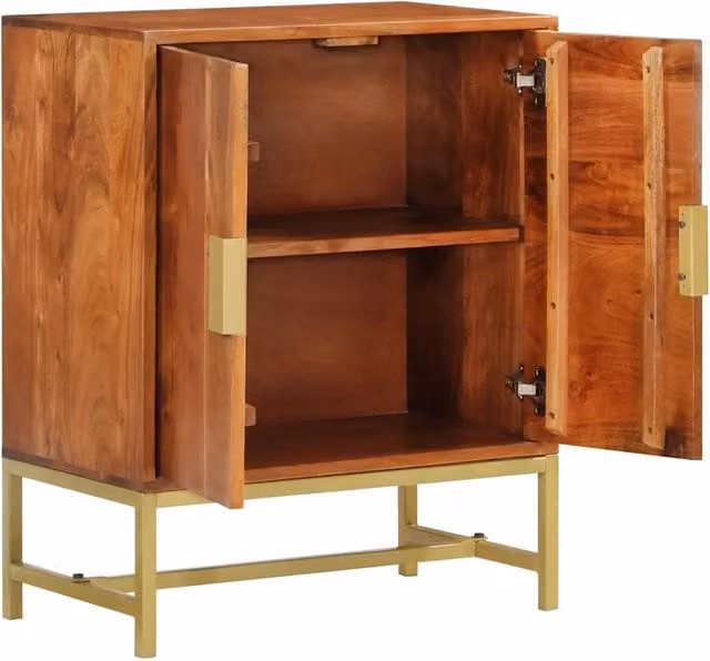 Credenza vintage in legno di acacia e metallo vidaXL, marrone e oro, L: 60 cm, P: 35 cm, H: 75 cm