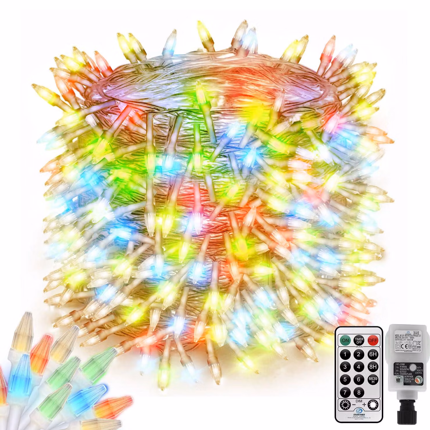 Catena luminosa da 100 metri, con 800 LED, RGB, grado di protezione IP44, con telecomando e timer