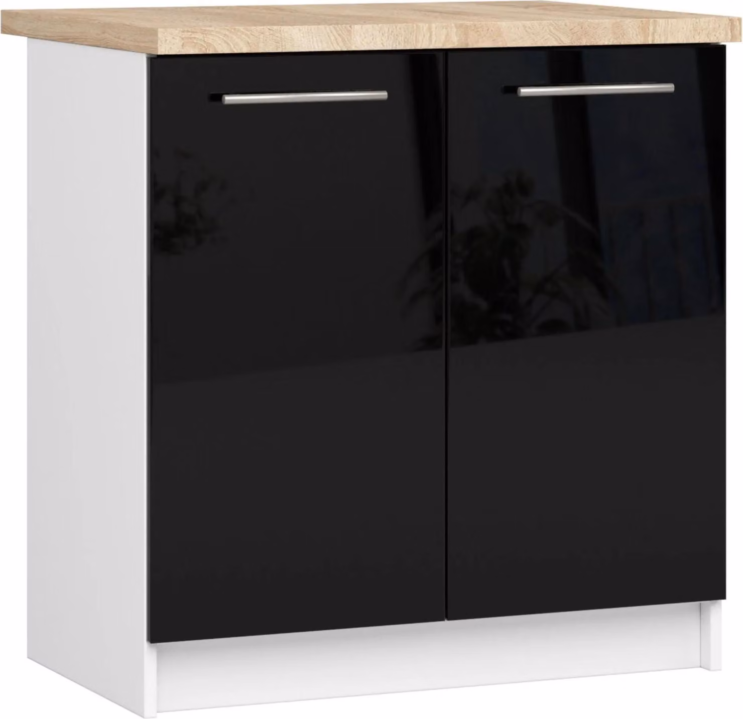 Akord Base Cucina Oliwia 2 Ante Con Piano Bianco/Nero Lucido 80X46X85 Cm