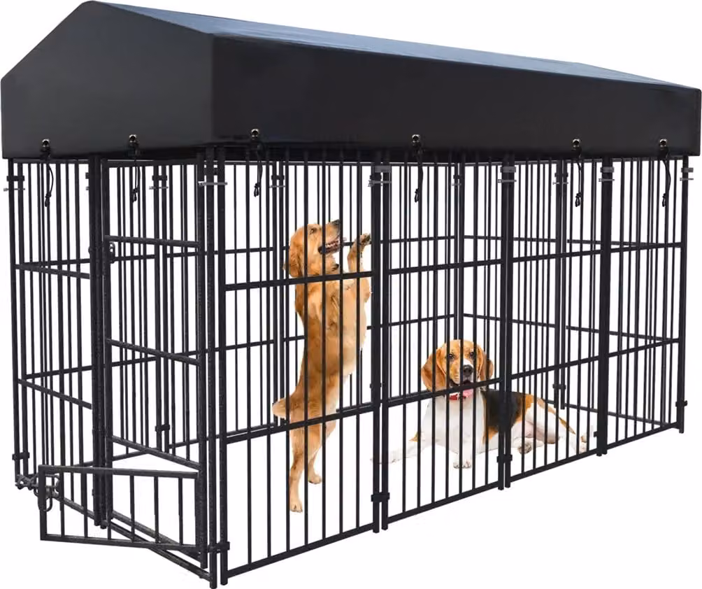 Cuccia per cani per impieghi gravosi, struttura in metallo e ferro, copertura impermeabile, nera, S