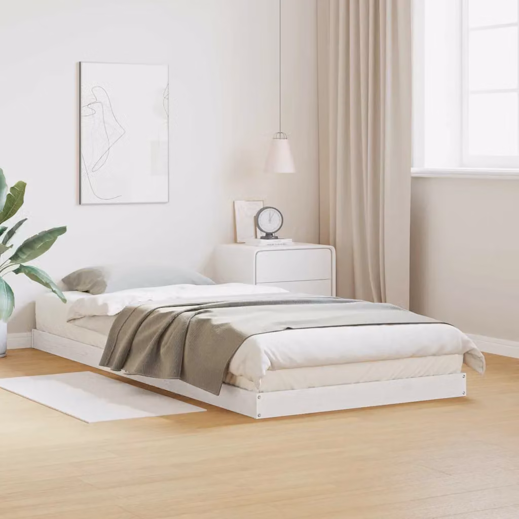 vidaXL Struttura letto a pavimento in pino massello bianco moderno L 223,5 cm x L 84 cm