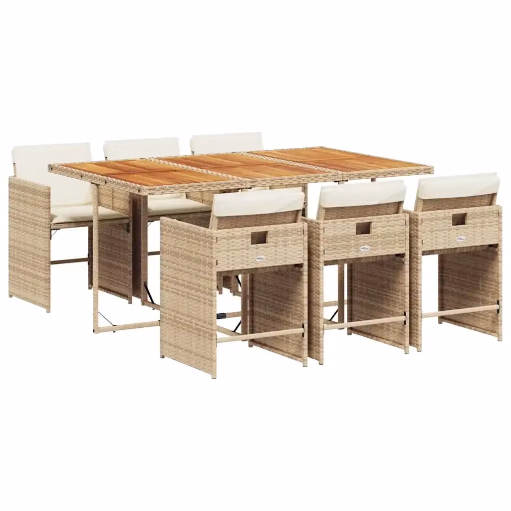 Set da pranzo da giardino vidaXL in polyrattan con cuscini beige e legno di acacia, 7 pezzi – 2