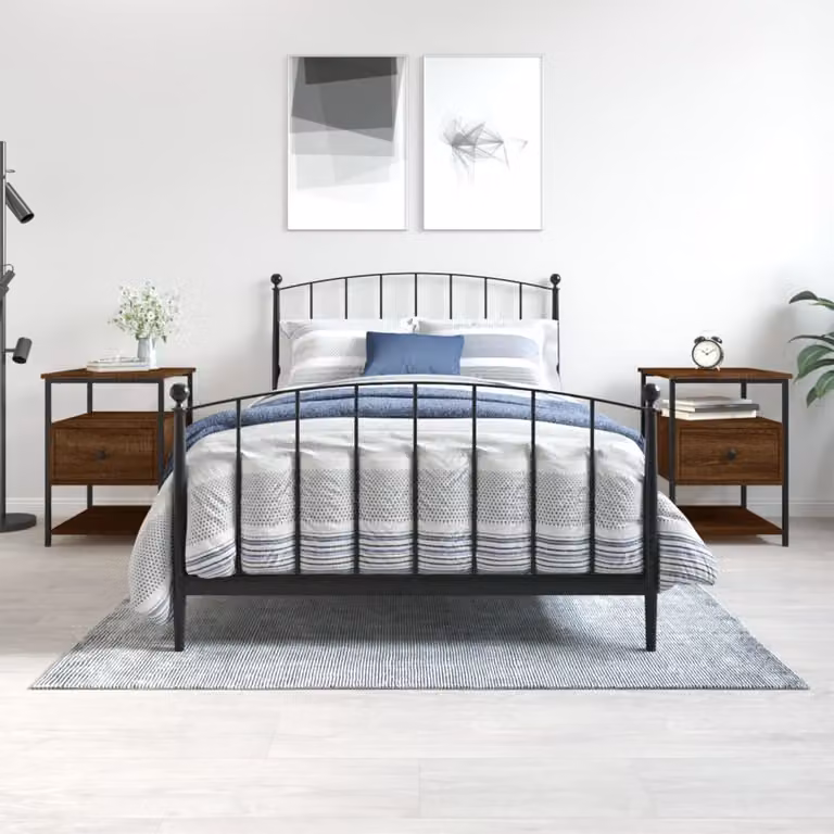 Set di 2 comodini vidaXL in legno multistrato e metallo, colore rovere marrone, L 40 cm x P 42 cm x H 56 cm