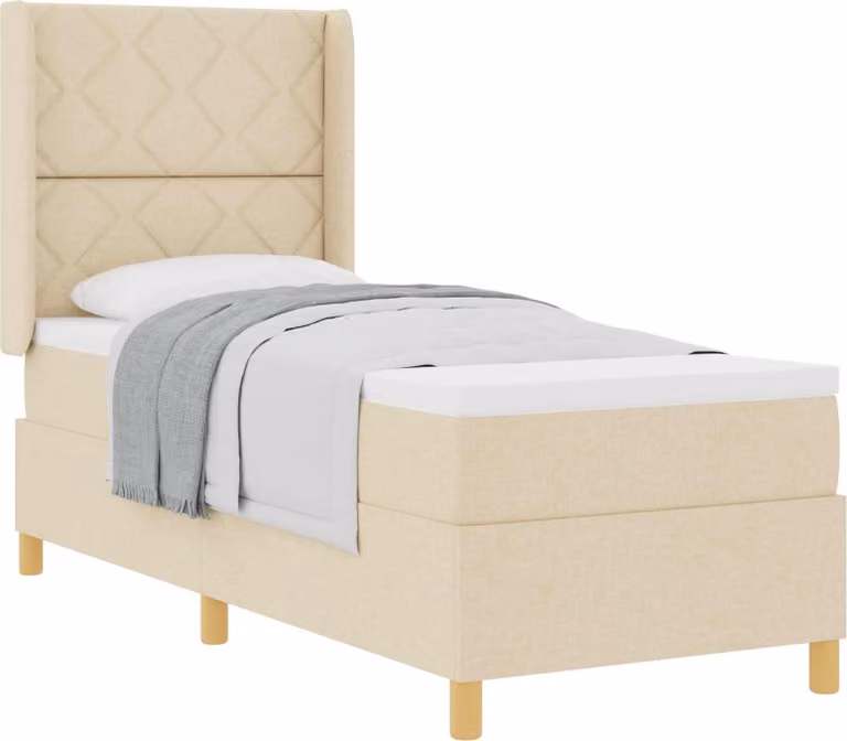 Letto a molle con testiera Crema 80 x 200 cm Tessuto