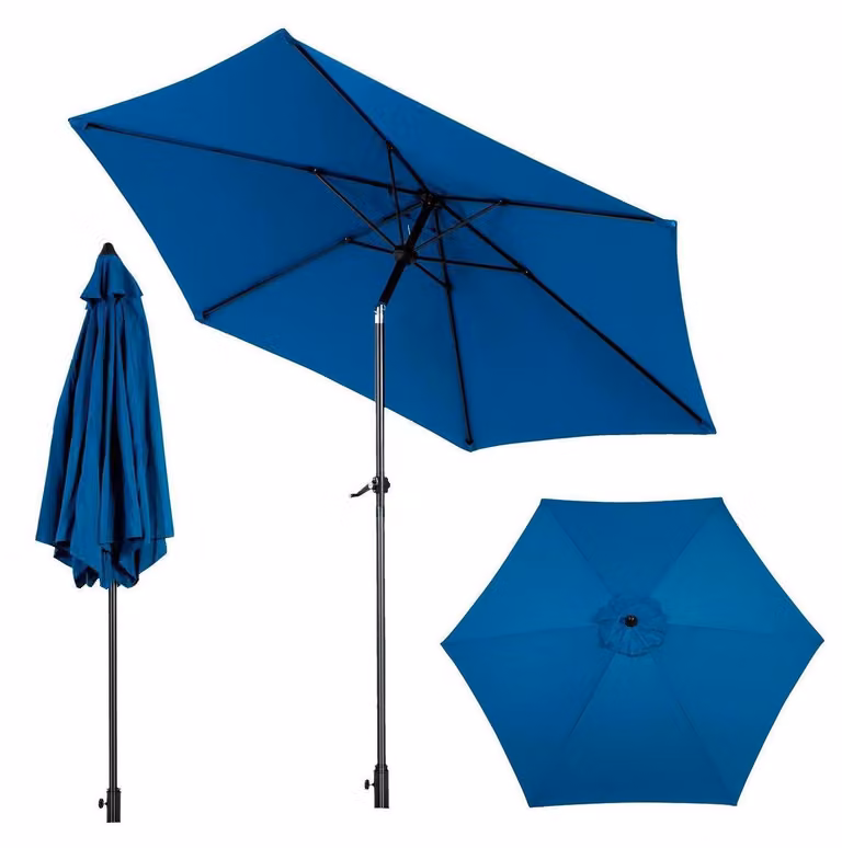 Ombrellone 3M con sistema di inclinazione a pulsante, resistente ai raggi UV e all'acqua, colore blu, ideale per giardino, piscina e terrazza