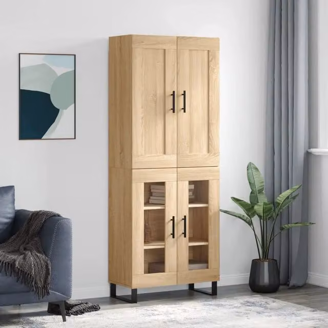 Credenza-Buffet-Armadio da cucina Rovere Sonoma 69,5x34x180 cm in Legno Multistrato 110077