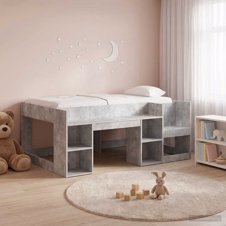 vidaXL Letto Singolo Rialzato per Bambini con Ripostiglio Laterale, Grigio, L/P/H: 160 x 80 x 108,5 cm