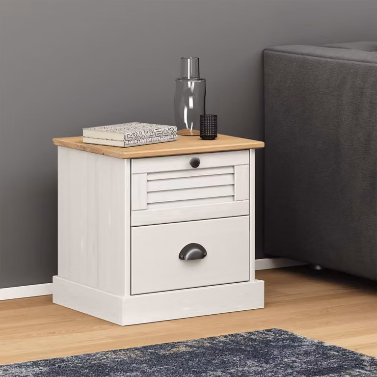 Comodino VIGO vidaXL in legno massello di pino bianco L: 42 cm, P: 35 cm, H: 42 cm