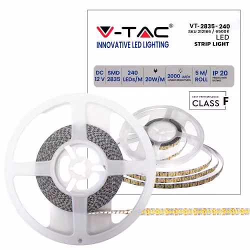 Strip LED SMD2835 20W/m 5m 240 LED/m 2000Lm/m 12V 6400K IP20 10mm