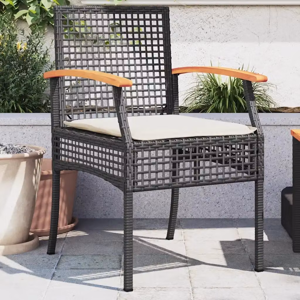 Set di 2 sedie da giardino Outsunny in polyrattan e legno di acacia con cuscini e braccioli – 2