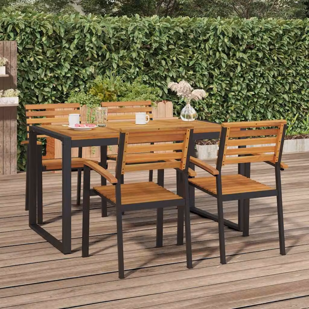 vidaXL Tavolo da Giardino Rettangolare in Legno di Acacia Marrone con Base a Slitta L: 140 cm, P: 80 cm, H: 75 cm