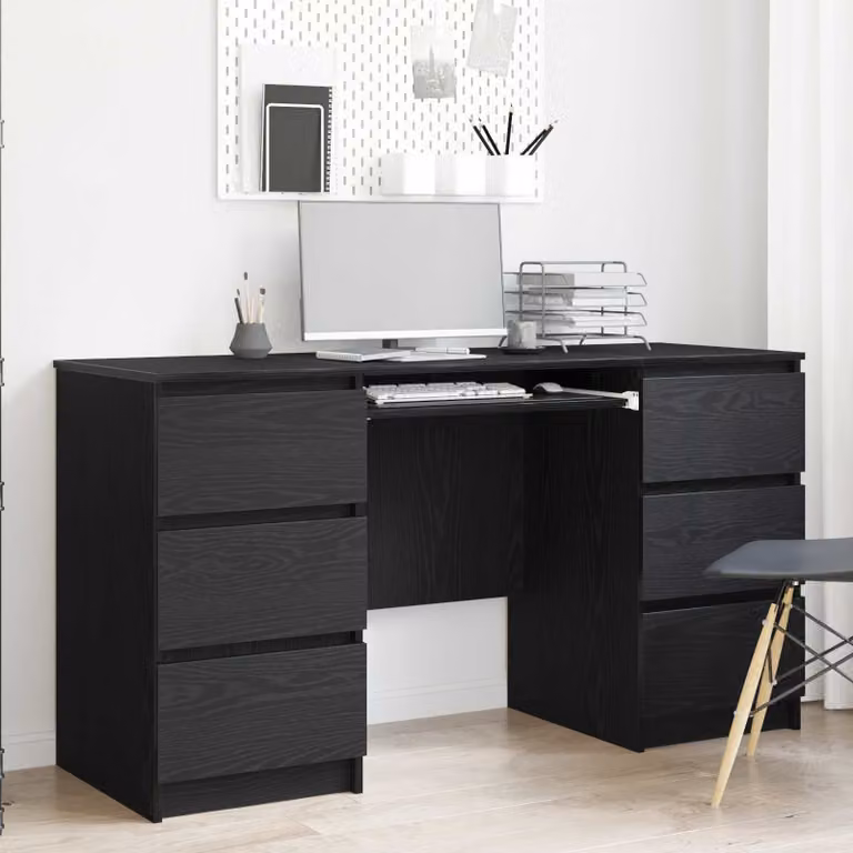 Scrivania moderna vidaXL in legno ingegnerizzato rovere e nero L/P/H: 140 x 50 x 76 cm