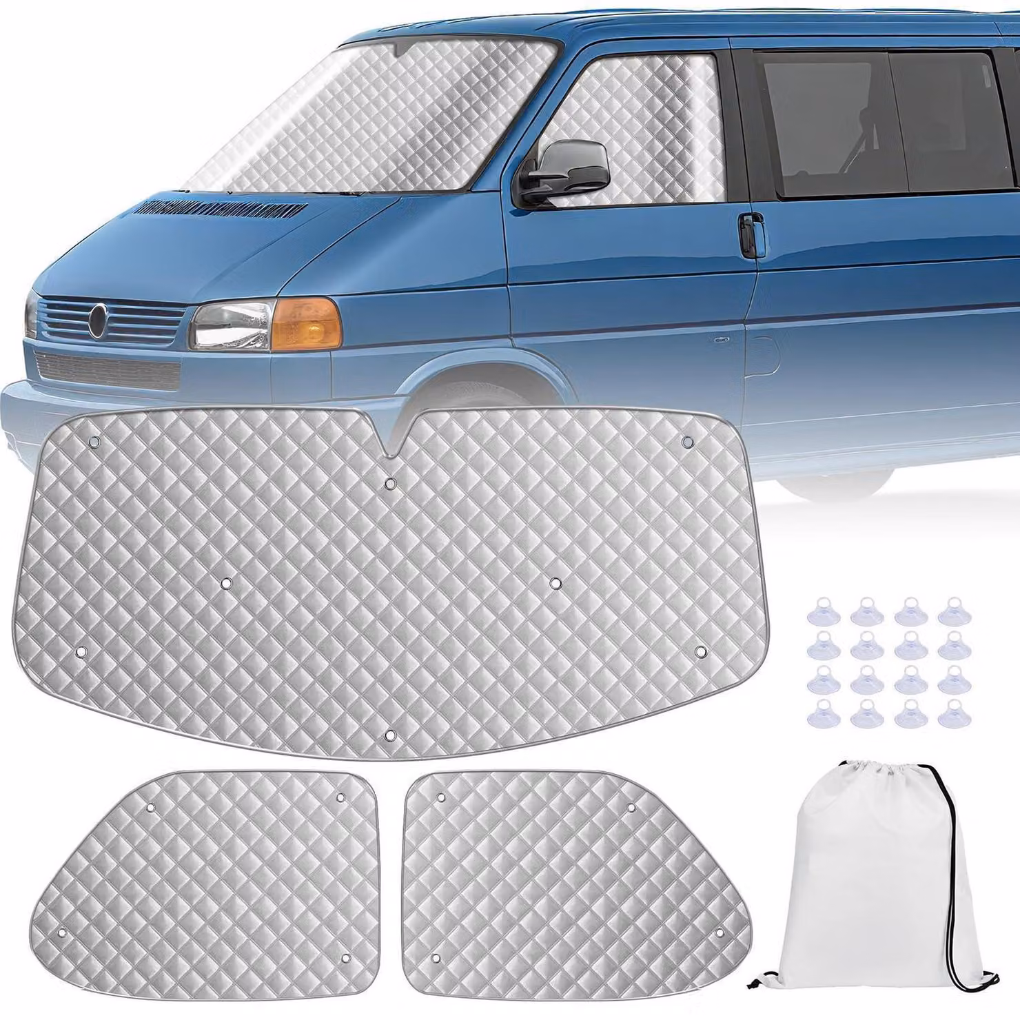 Schermo parasole per parabrezza, compatibile con VW T4, set di 3 paraspifferi termici, protezione UV, per camper e furgoni